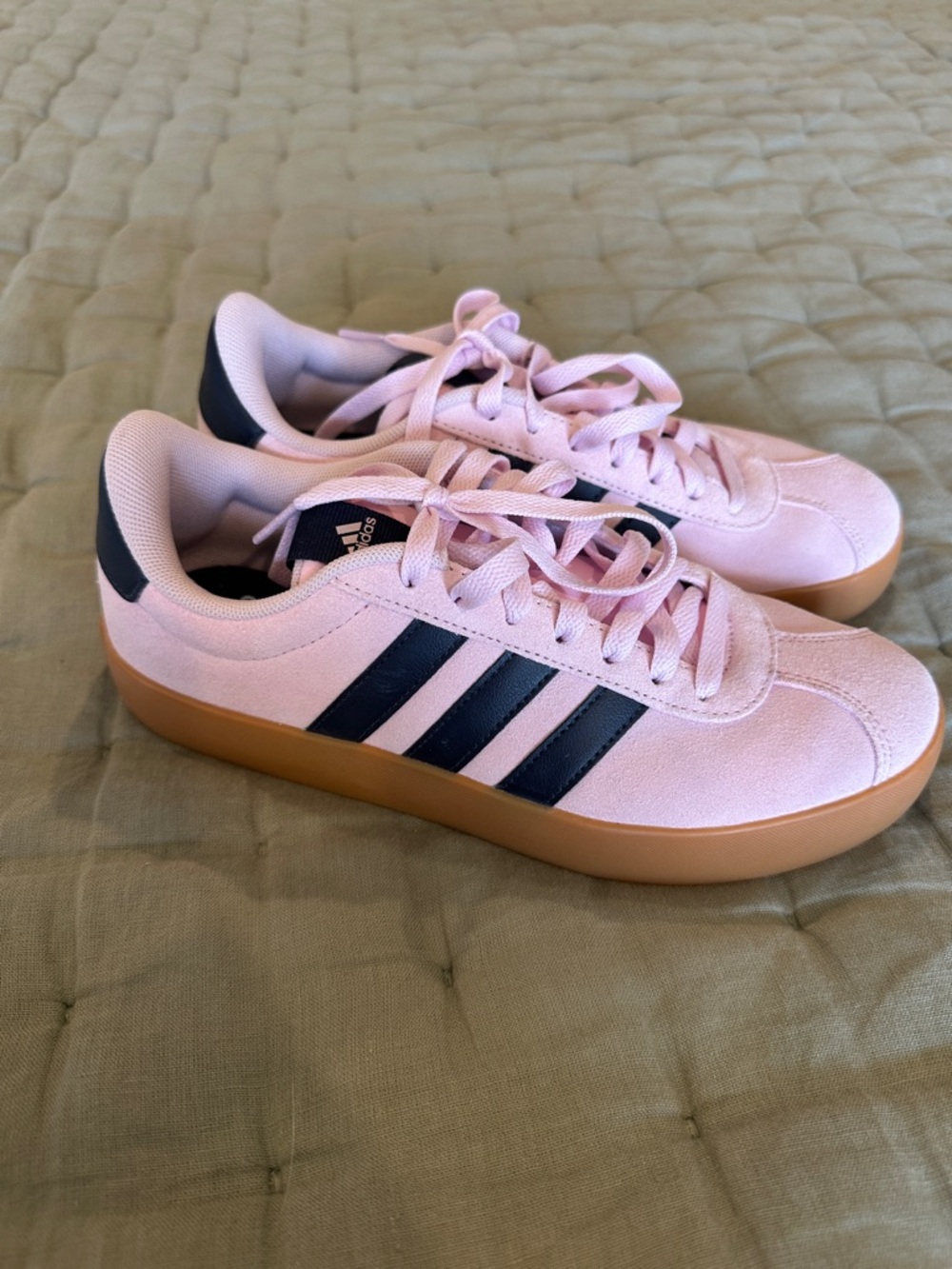 adidas Pink Suede Sneakers with Navy Stripes and Gum Sole